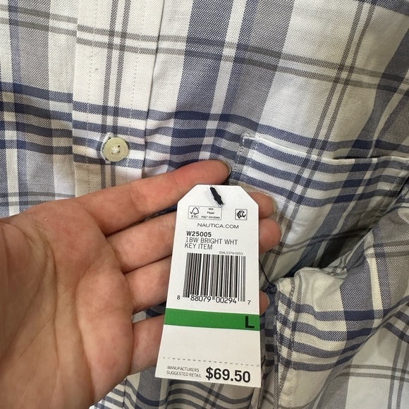 Nautica Shirt Men's Large Gray Navy Plaid 100% Cotton Long Sleeve Button-Down - Picture 4 of 5
